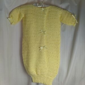 Adorable Yellow Crochet Baby Sleep Sack Handmade Button Front Bow Accents